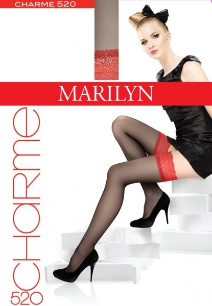 Marilyn Halterlose Struempfe mit rotem Zierband Charme, 15 DEN